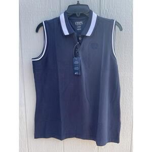 Chaps Women's Sleeveless 5 Button Placket Polo Color Navy Size L NWT